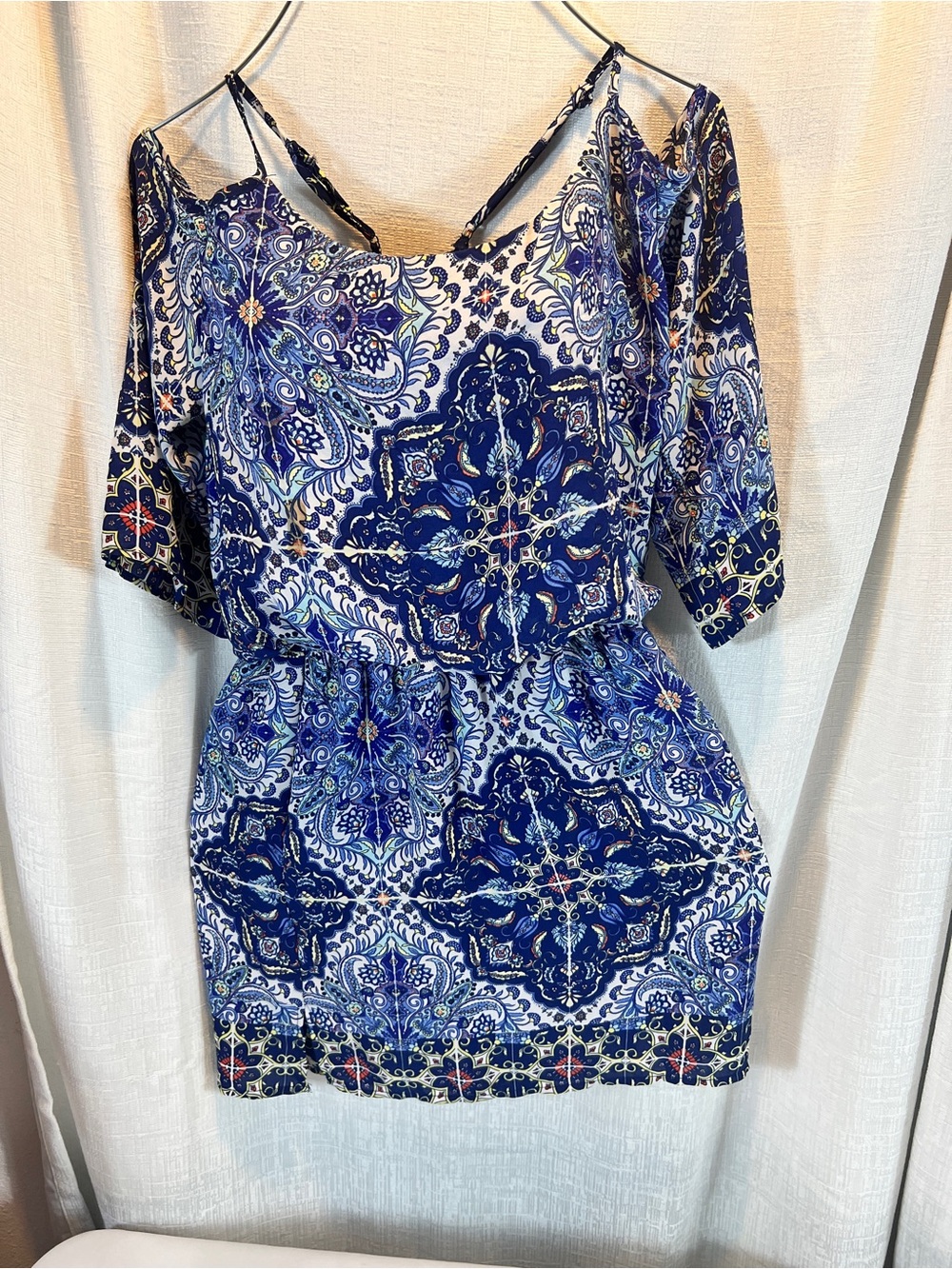 Blue Printed Cold-Shoulder Women’s Dress SIZE 4